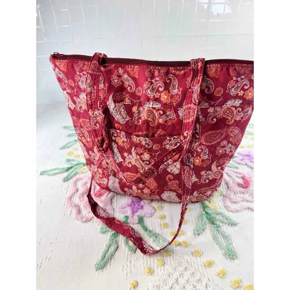 Arrow Trading LLC vtg Red Paisley Quilted Tote Bag Zippered Shoulder Bag 2008